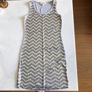 Michael Kors sequin dress, chevron silver & grey, sleeveless / tank, round neck
